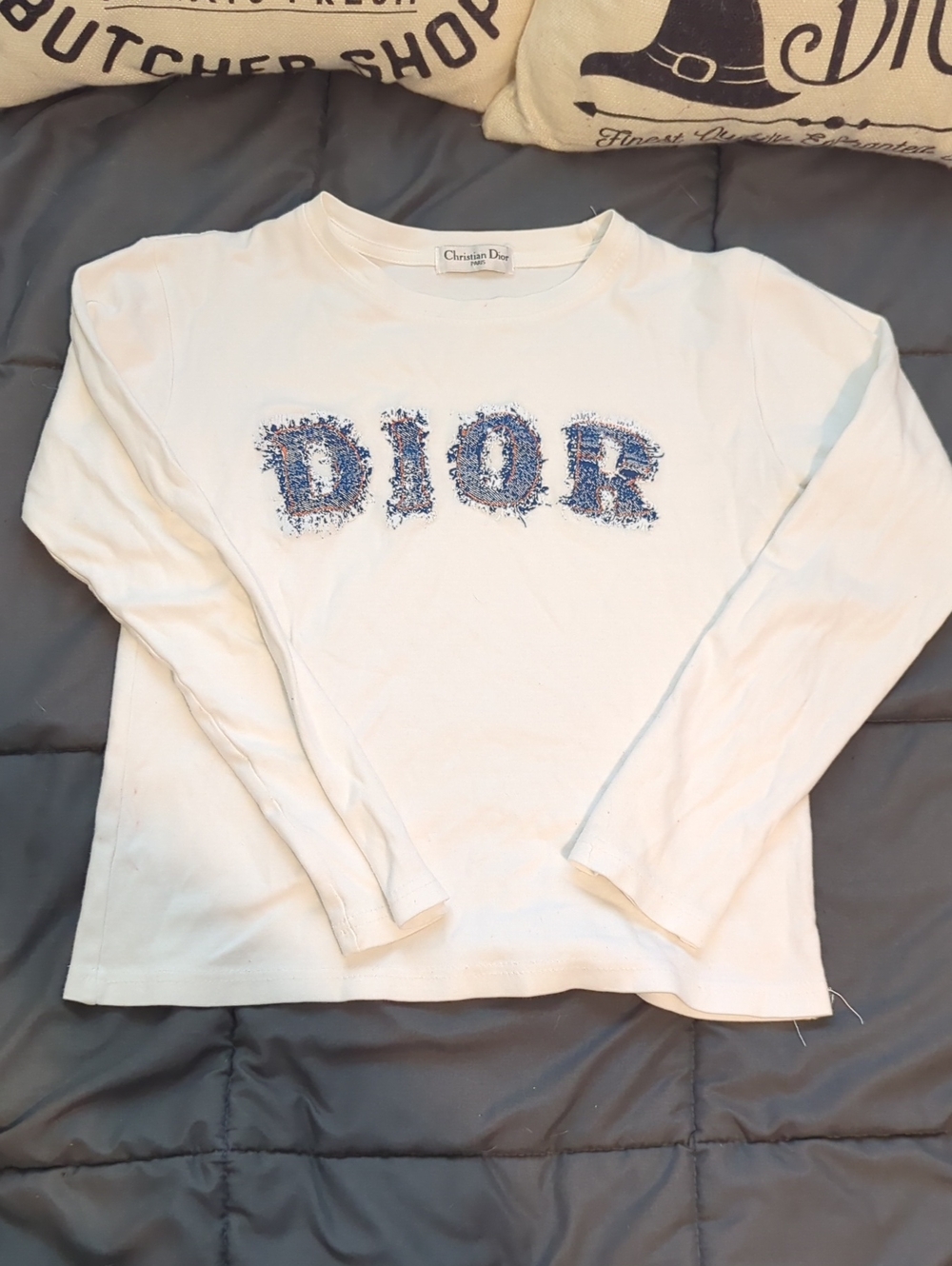 Christian Dior White Long Sleeve Crop Top Shirt Size Small